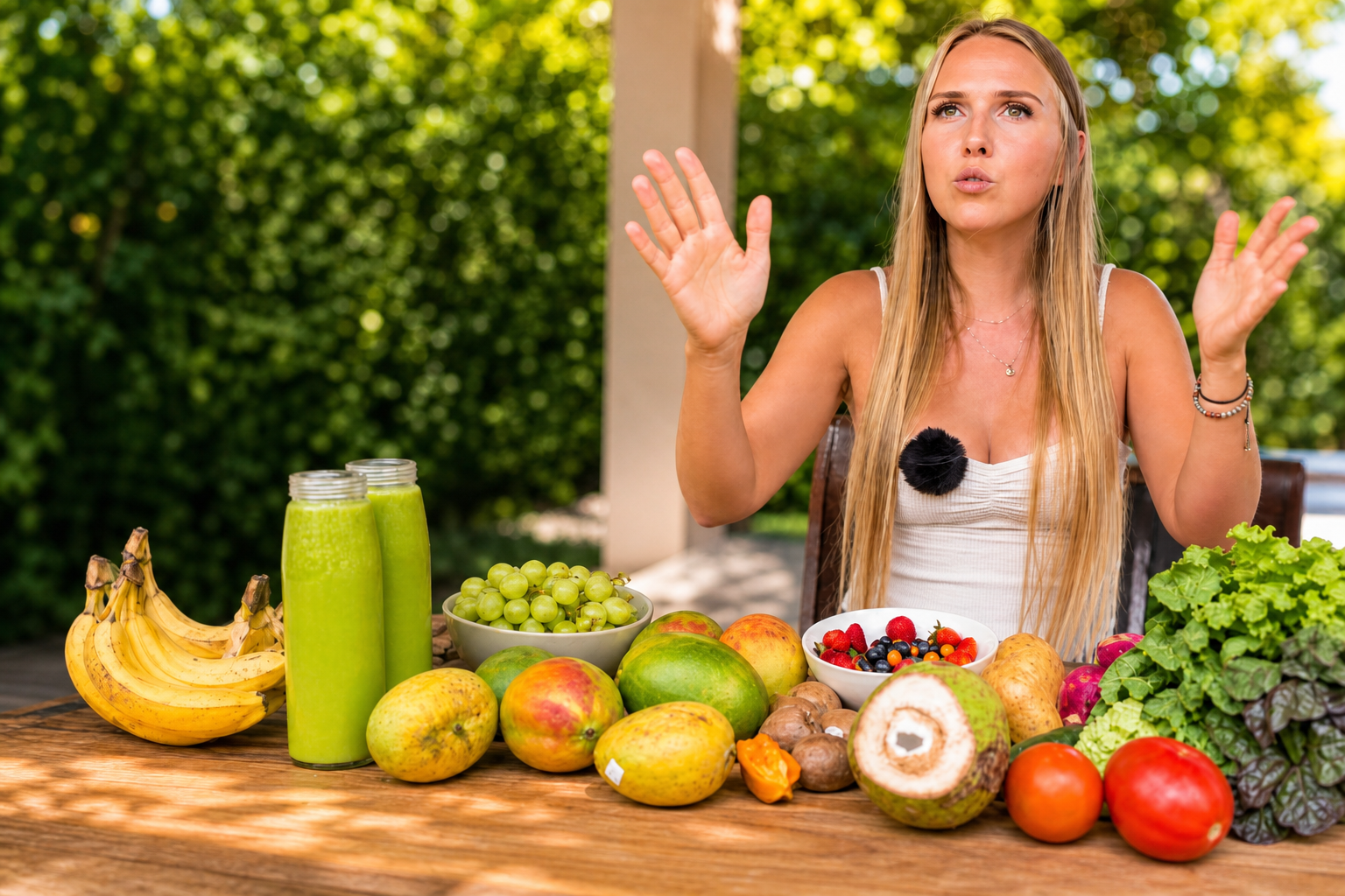 Reelyka teaching with a table of fresh fruit