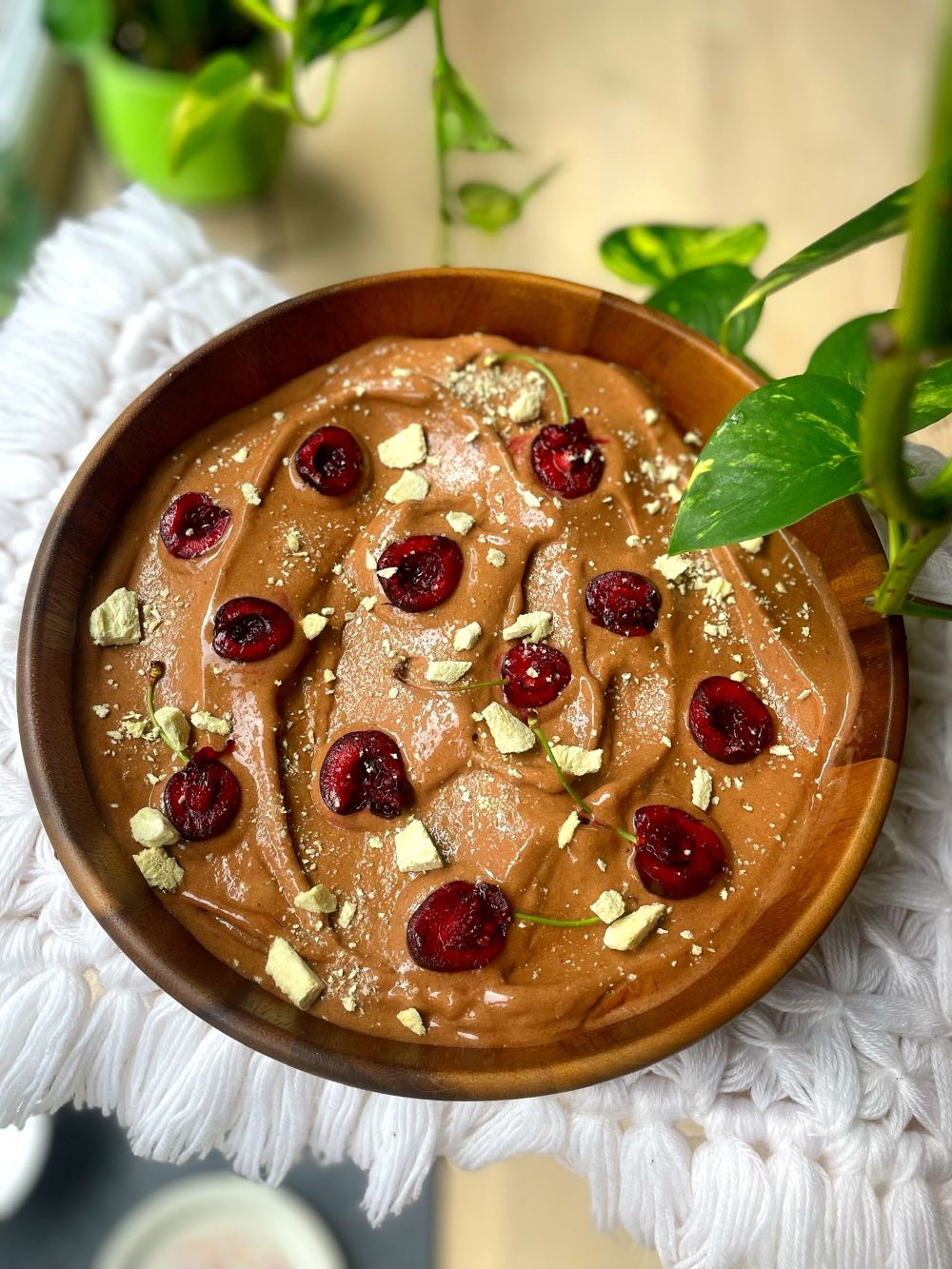 Chocolate nice cream with cherries