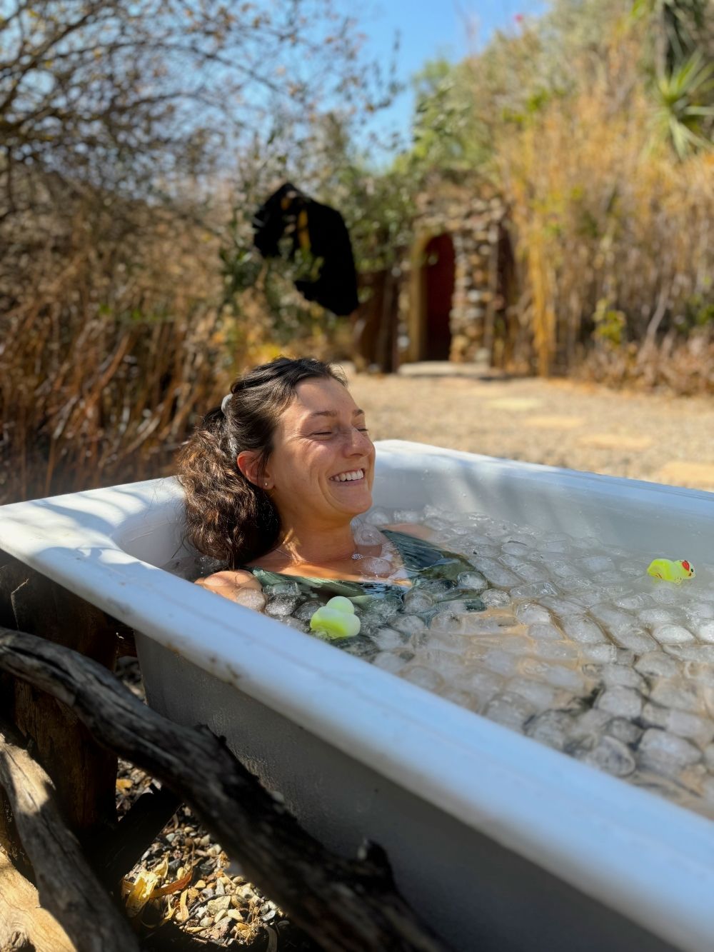 Relaxing in an outdoor bath